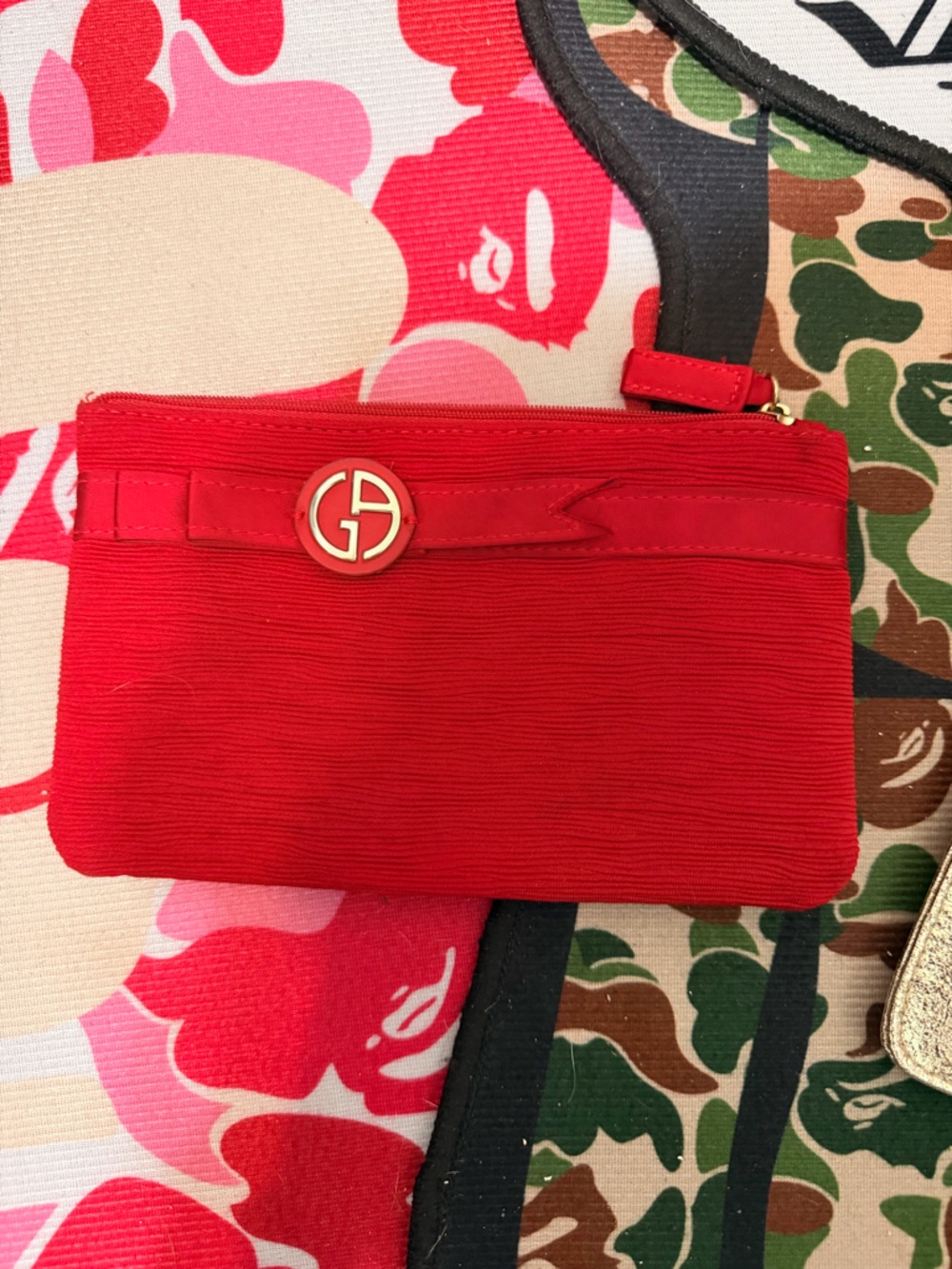 Red Designer Logo Wristlet Clutch - [Brand]